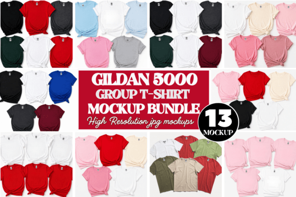 Download Gildan 5000 Group T-Shirt Mockup Bundle - Premium Bundle
